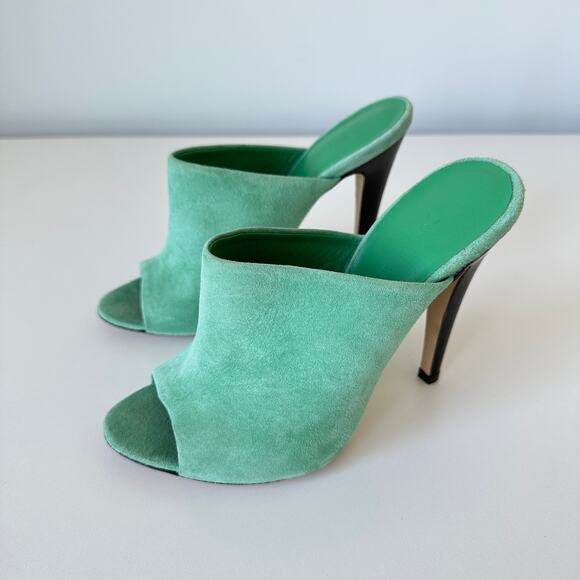 Jenni Kayne Green Suede Peep Toe Mule Heels Size 37 - Picture 14 of 14